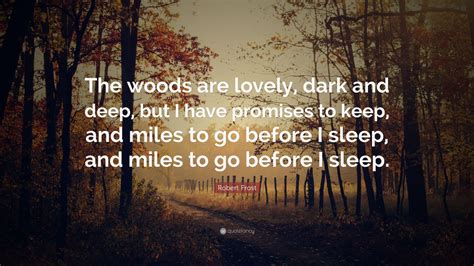 And miles to go before I sleep, and miles to go before I sleep. . The woods are dark and deep
